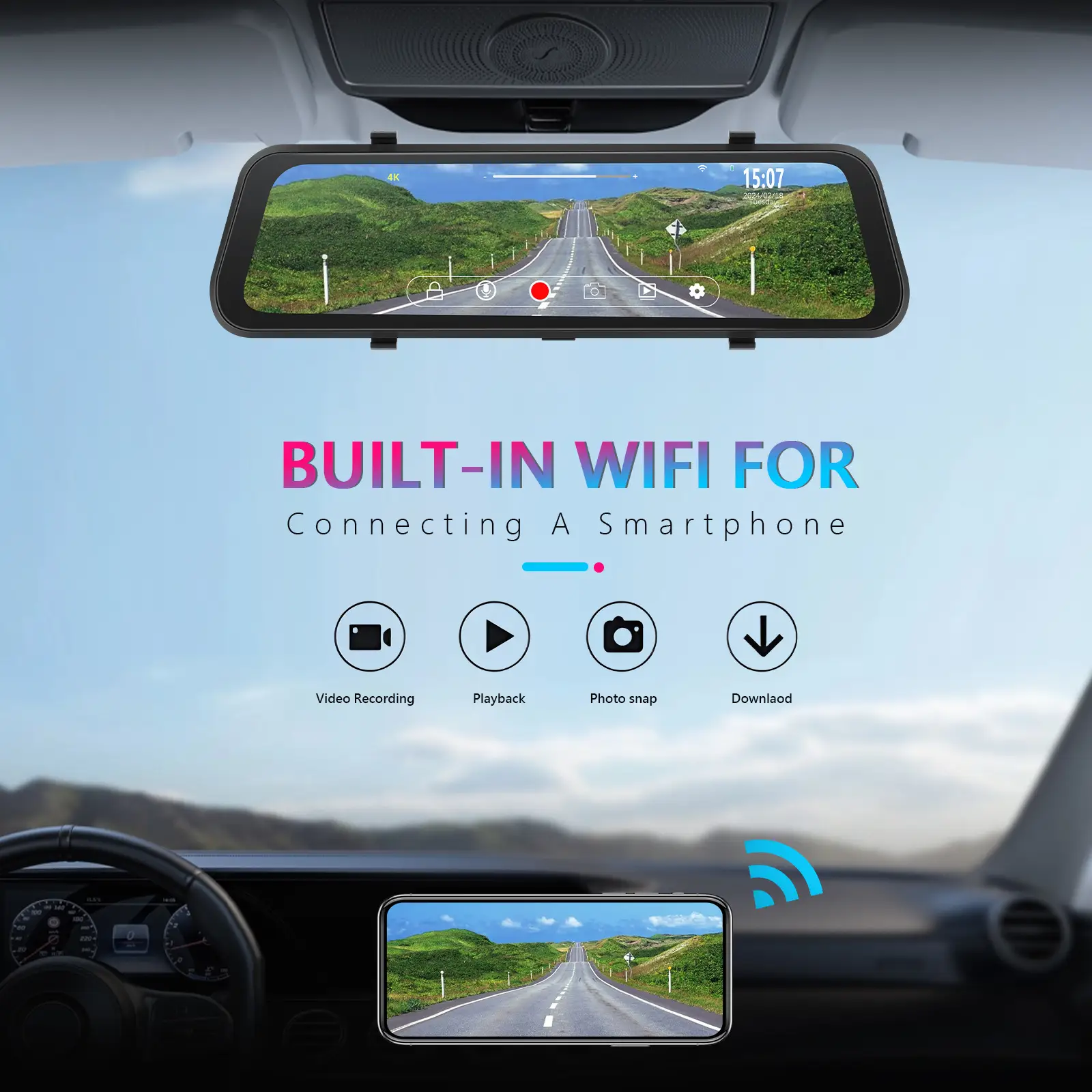 Streaming Media Touch HD Built-in Front Cameravideo 4K Resolutionrearview Mirror