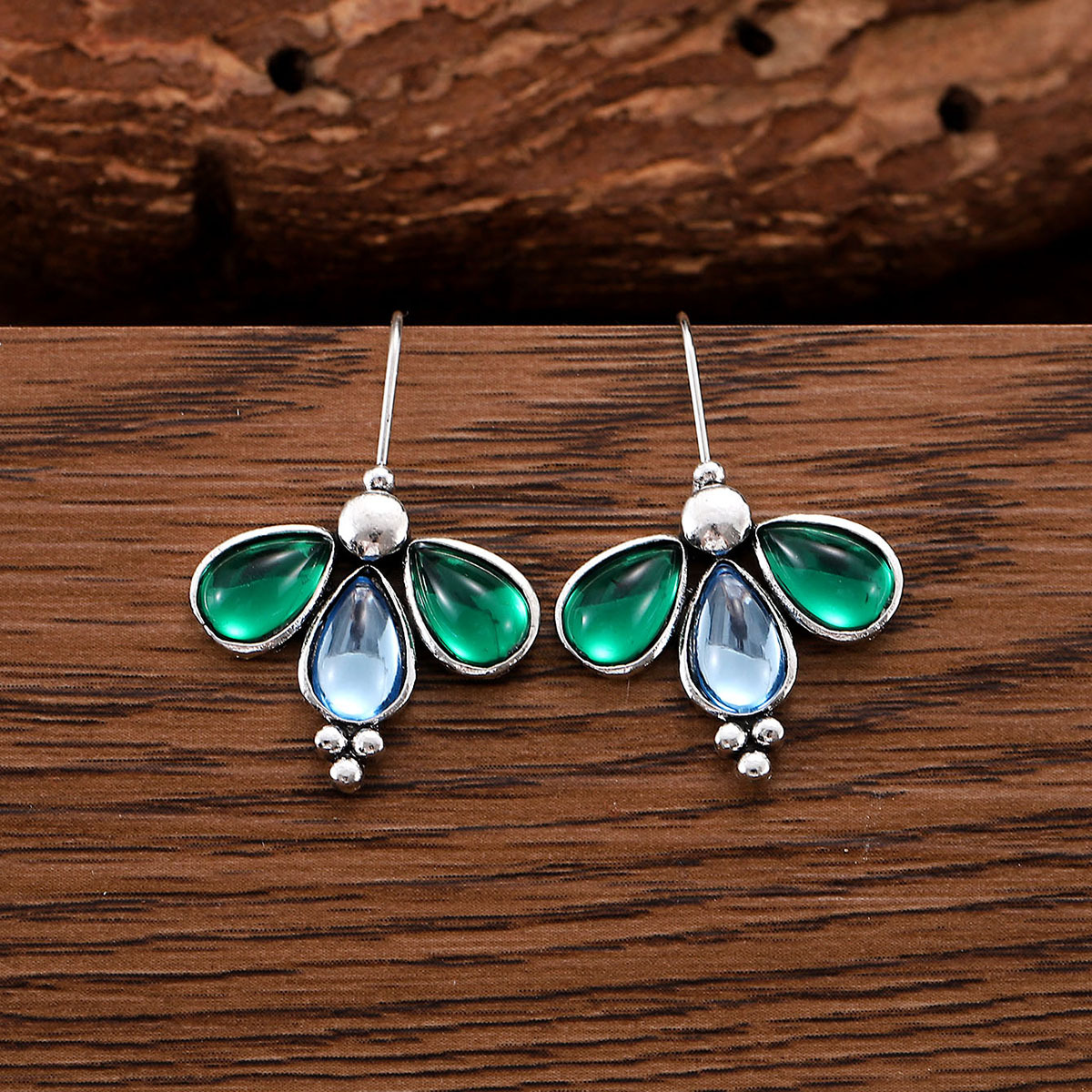 Retro Creative Sapphire And Emerald Earrings For Women