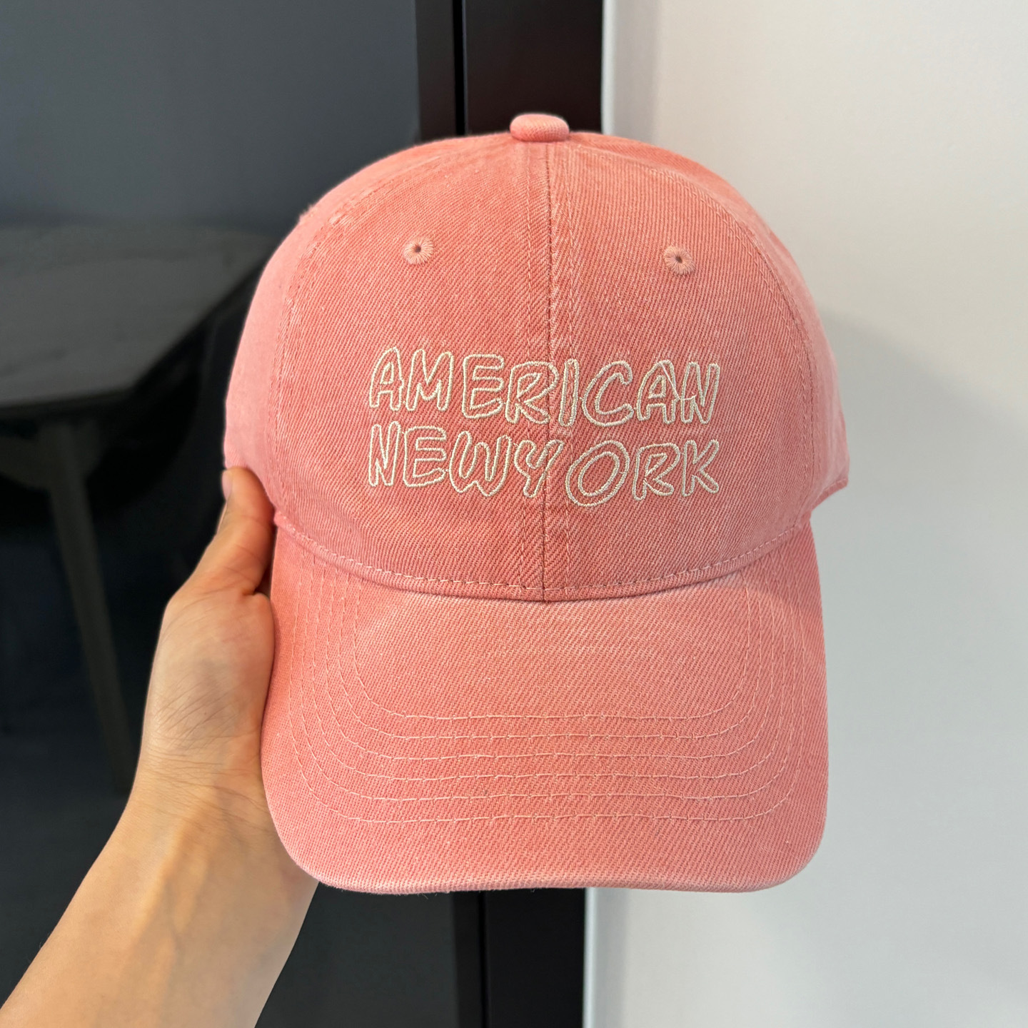 Washed denim peaked cap