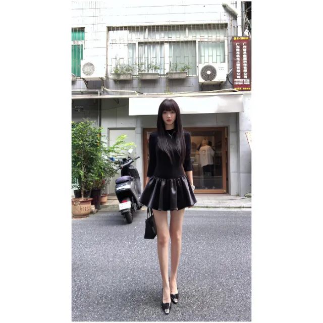 Hepburn style Black A line Slim fit Fashion Patchwork Dress Black - Shop at LoveMi