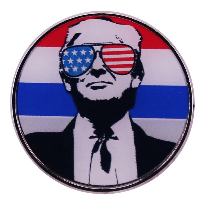 American Flag Trump Pin Badge Backpack Metal Ornament - Silver