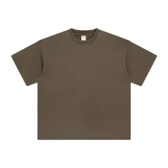 Washed And Worn Dyed Bright White Short Sleeve T-shirt - Brown - View 1