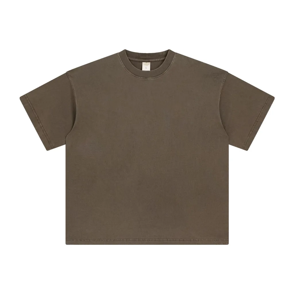 Washed And Worn Dyed Bright White Short Sleeve T-shirt - Brown