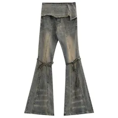 American Retro Layered Party Jeans For Women, Distressed Wash - Blue - View 1