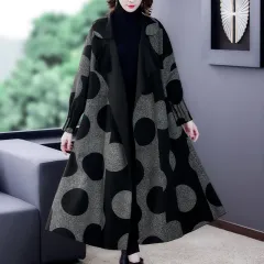 Loose Slimming Mid-length Large Lapel Polka Dot Coat For Women - Picture Colour-3Xl - View 1