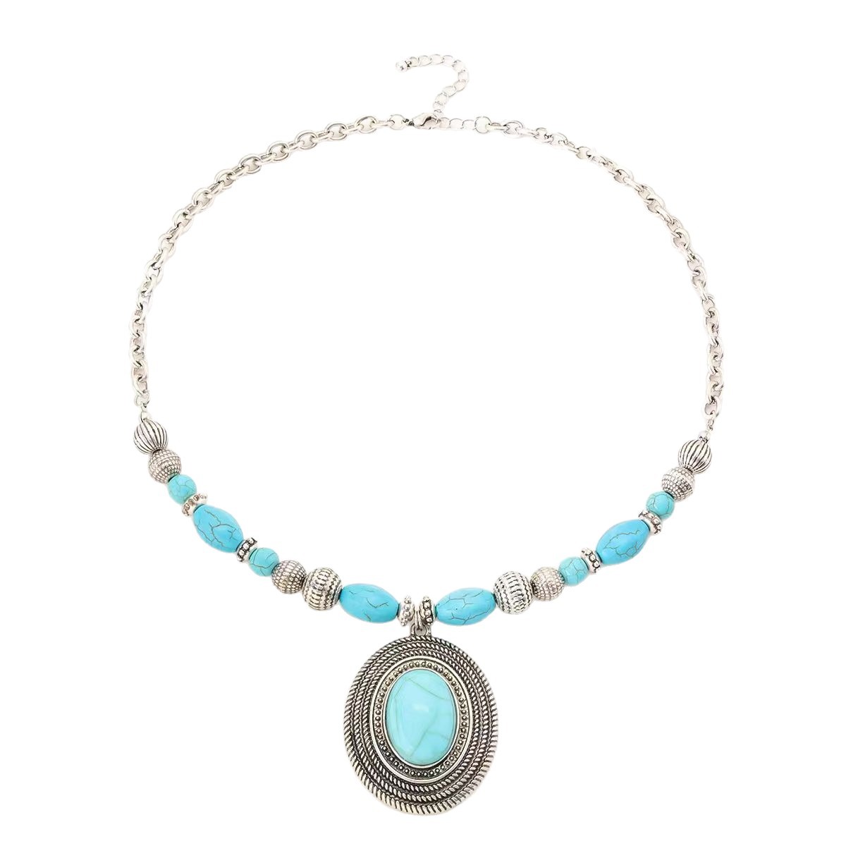 Vintage Turquoise Bead Necklace In Bohemian Style