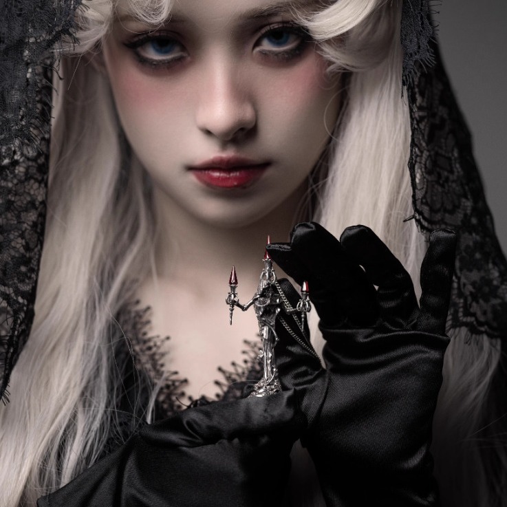 British Retro Gothic Style Dried Bone Candlestick Pendant Cross Necklace