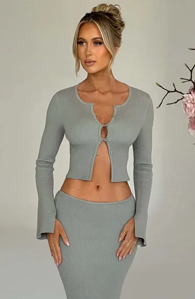 Short Long Sleeve Cardigan Top Split Skirt Suit Women Sea Blue - Shop at LoveMi