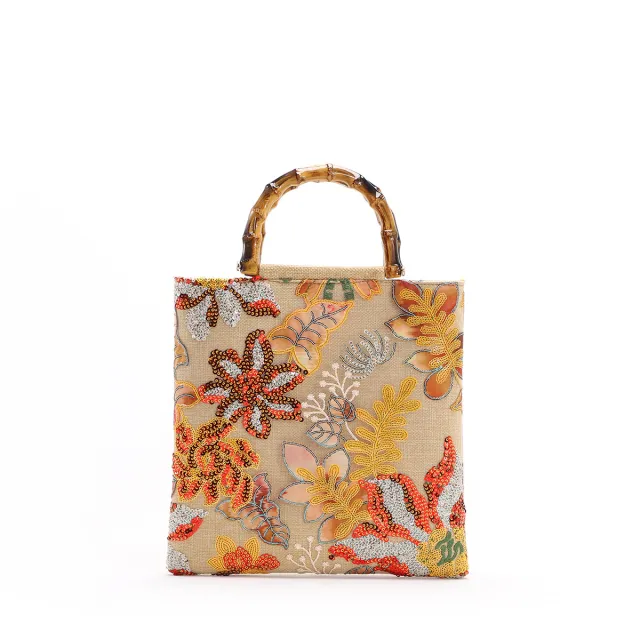 Colorful Sequins Vintage Embroidered Bamboo Handbag Yellow - Shop at LoveMi
