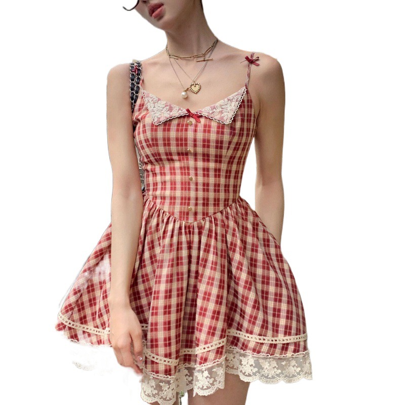 Women's Slim Fit Sweet Plaid Slip Dress