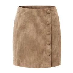 Fabric Button Zipper Short High Waist Slim Fit Pencil Skirt - Beige - View 1
