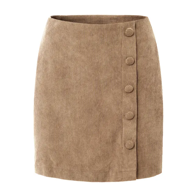 Fabric Button Zipper Short High Waist Slim Fit Pencil Skirt Beige - Shop at LoveMi