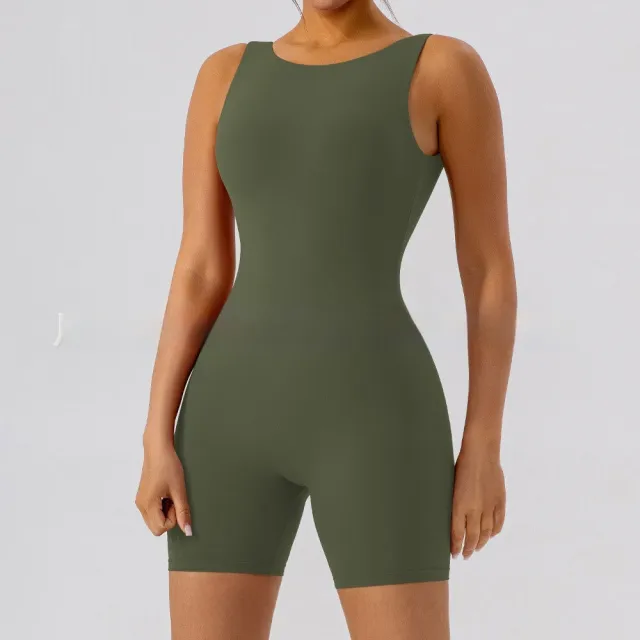 Nude Feel U shaped Beauty Back Aerial Yoga Suit Peach Hip Pilates Jumpsuit For Women Army Green - Shop at LoveMi