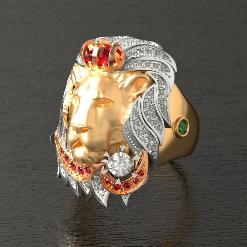 Personalized Luxurious Lion King Statement Gemstone Mens Ring