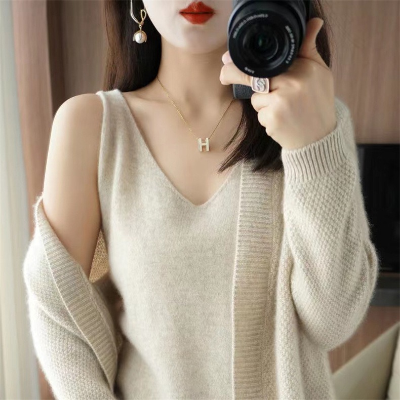 Title 14, Knitted Cardigan Two-piece Sling Temperament V-...