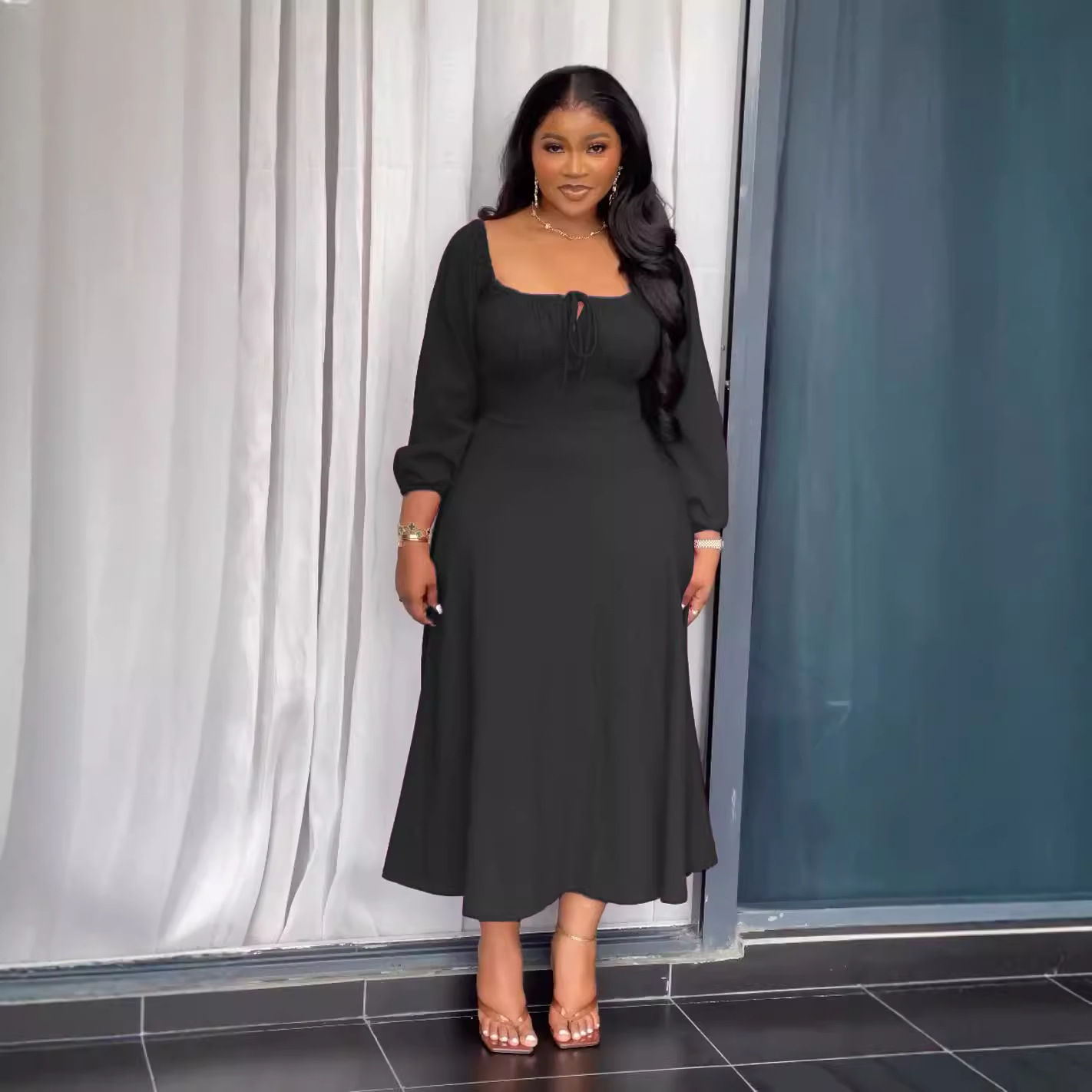 Waist-tight A- Line Hem Dress Women