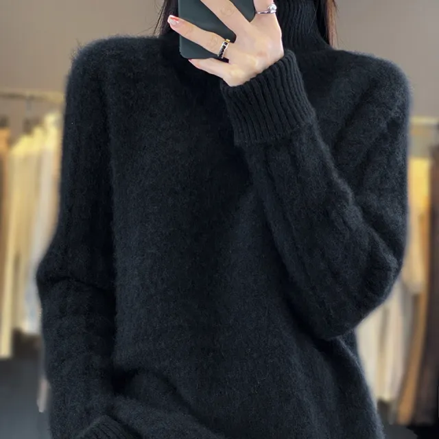 Women's High Lapel Sweater Loose And Idle Knitted Bottoming Sweater Black - Shop at LoveMi