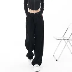 Lazy High Waist Autumn Artistic New Jeans - Black - View 1