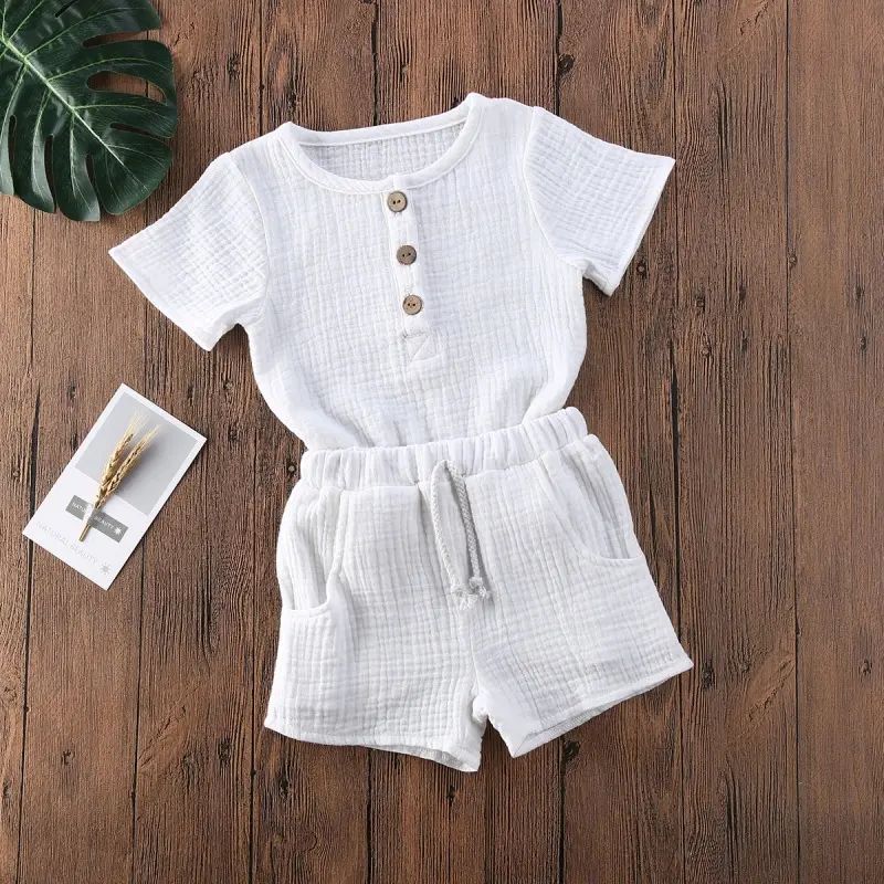 Children's Cotton And Linen Short Sleeve Suit