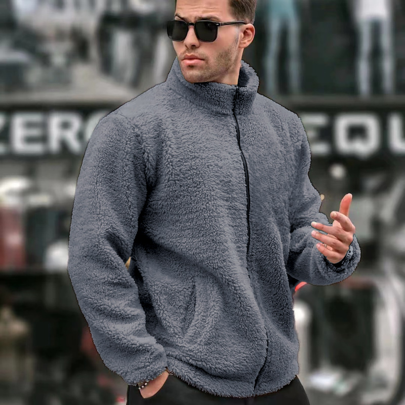 Men's Solid-Colored Casual Long-Sleeve Zip-Up Jacket With Stand Collar - Image 5