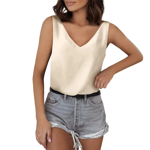 Sleeveless Shirt Summer Basic Women Apricot - Shop at LoveMi