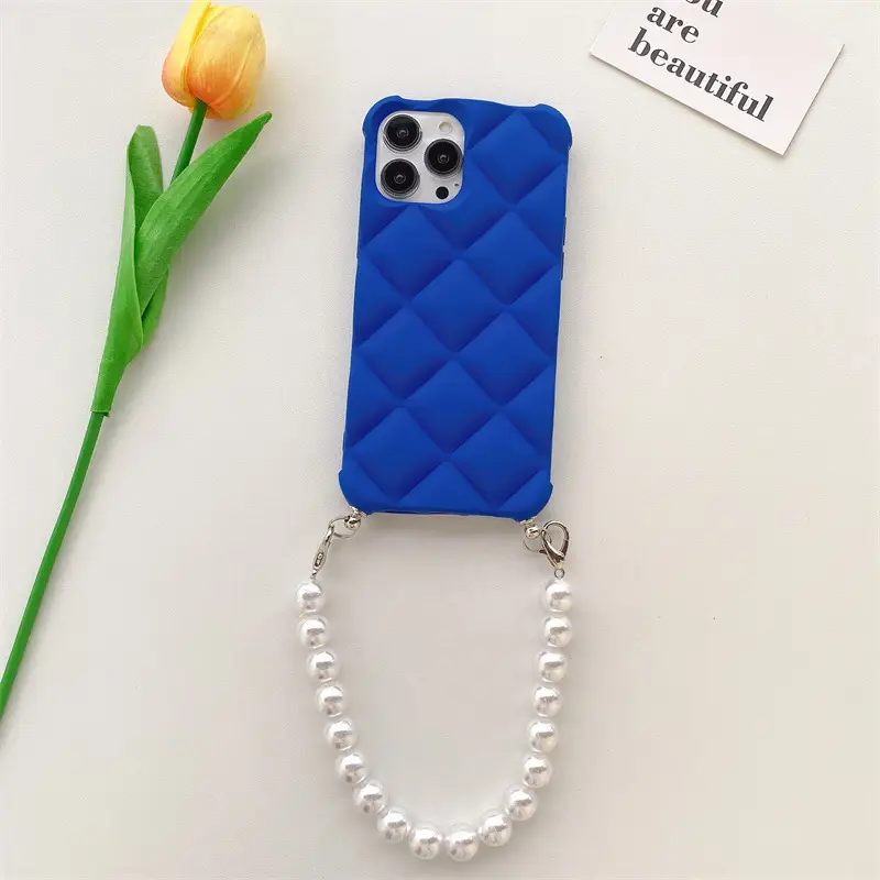 Skin Feeling Diamond Style Applicable To IP14 Phone Case Pearl Chain