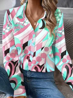 Colourful Geometric Printing 3D Digital Elegant Commuting Cardigan Shirt - B25Shh010216411 - View 1
