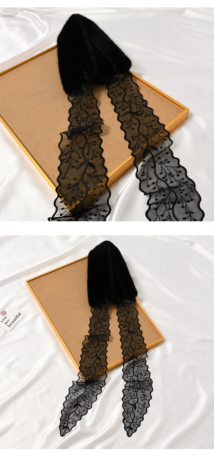 Title 6, Lace Streamer Furry Cute Rabbit Fur Collar Scar...