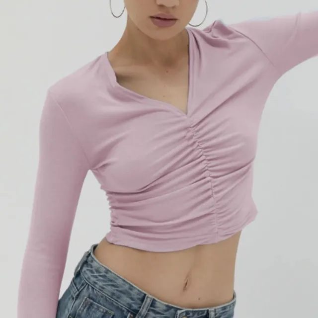 European And American Minimal Art Sweet Girl Long Sleeve T shirt Pink - Shop at LoveMi
