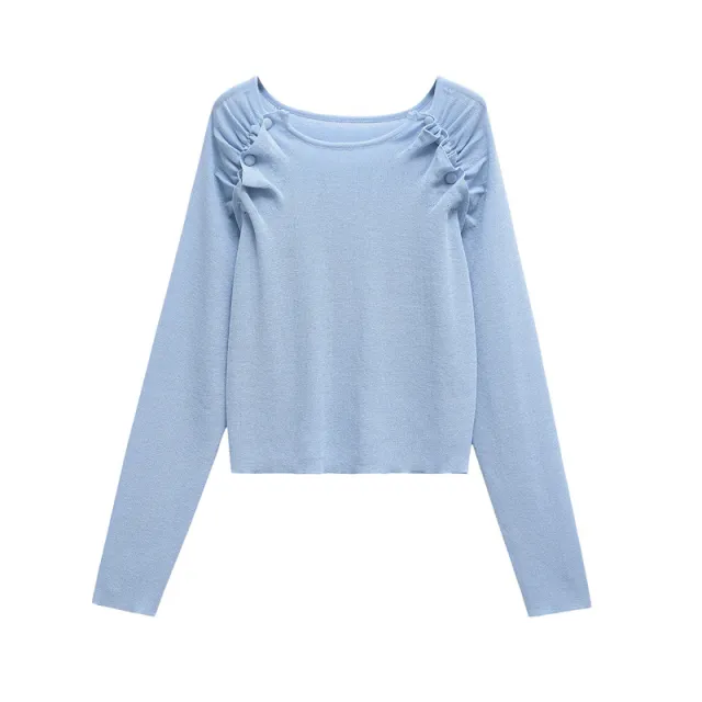 Fashionable Pleated Decorative Knitted Top - Shop at LoveMi