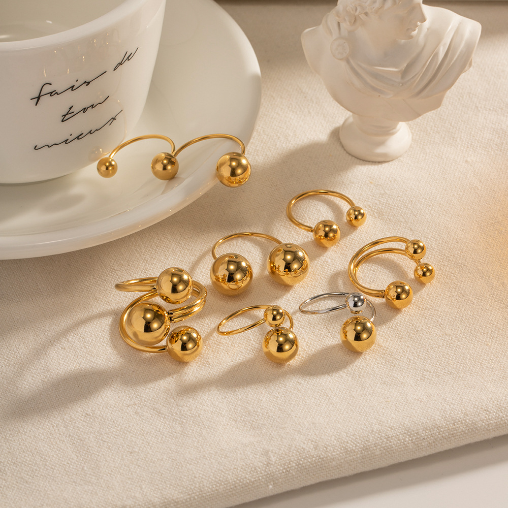 Spherical Personality Ring Female Gold Steel Size Ball Ring High Sense Ring