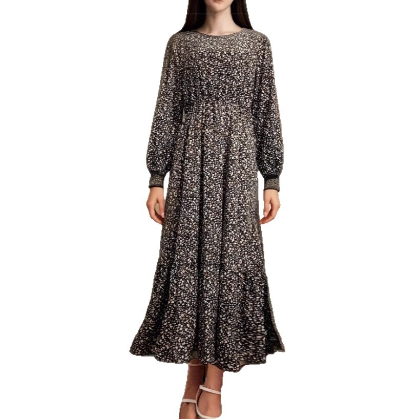 New Chiffon Round Neck Tie waist Long Sleeve Knee length Dress Color - Shop at LoveMi