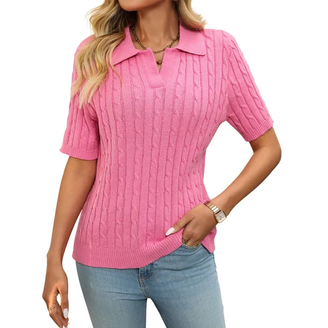 Sweater V neck Knitted Pullover Rose Red - Shop at LoveMi