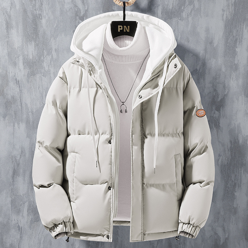 Fashion Hooded Jacket Men Winter Windproof Thickened Fake Two-piece Coat Solid L