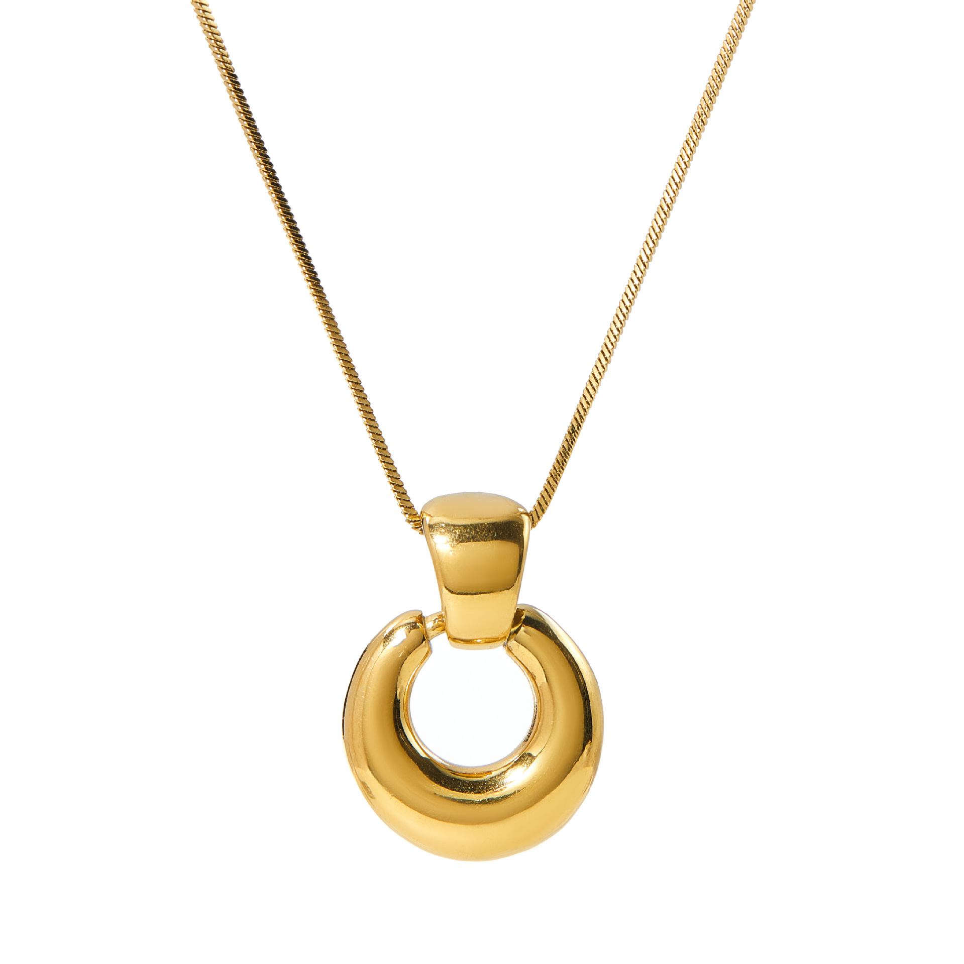 Round Moon Donut Gold Stainless Steel Color Retaining Necklace