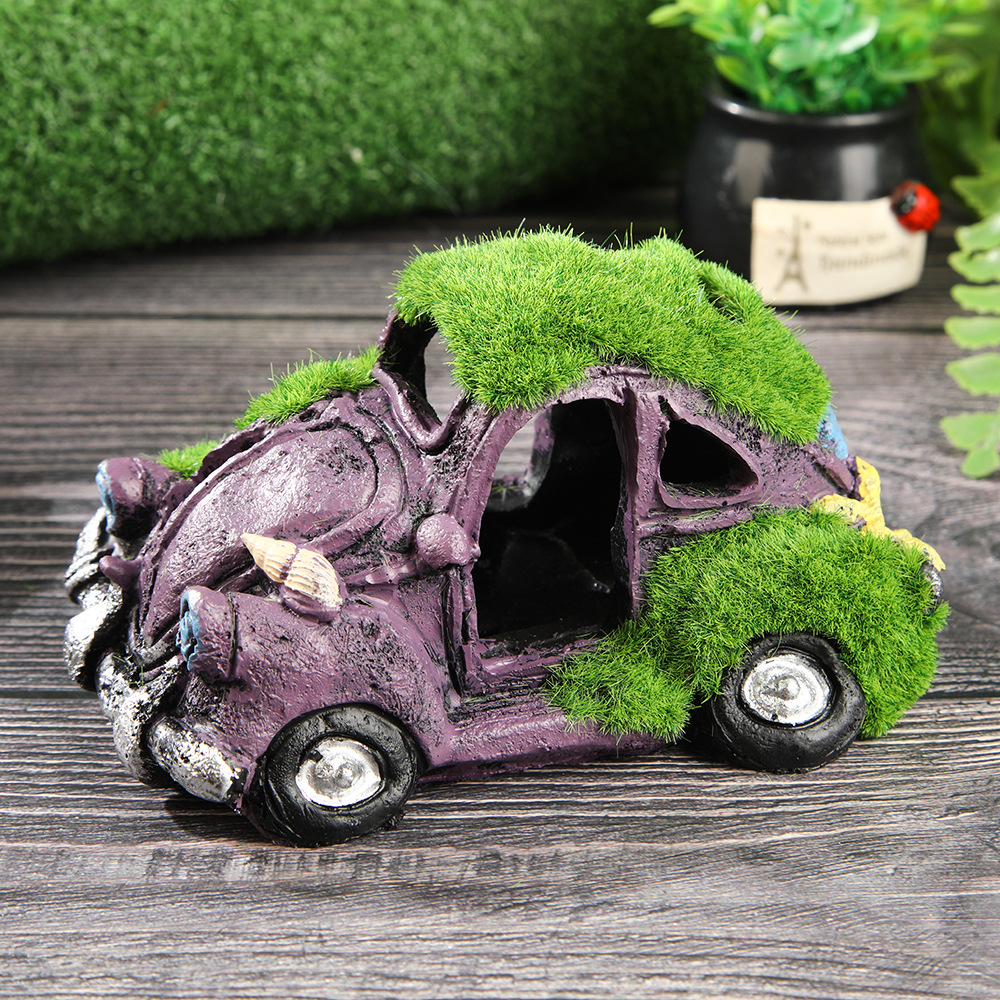 Aquarium Landscape Decoration Flocked Car Wreckage Resin Ornament detail photo 4