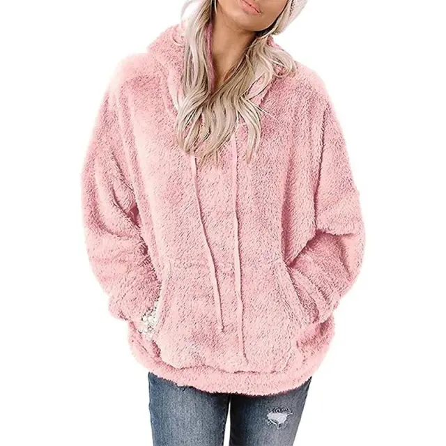 Coat Solid Color Pocket Casual Loose Sweater Sweater Coral Pink - Shop at LoveMi