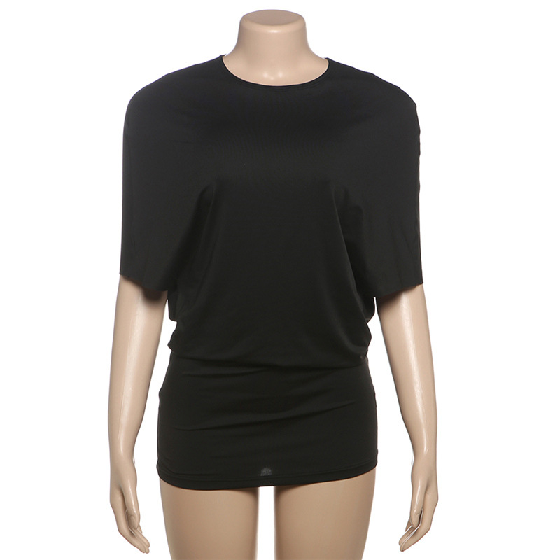 Sexy Round Neck Short Sleeves Bare Back Sheath Dress Black - Shop at LoveMi