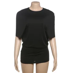 Sexy Round Neck Short Sleeves Bare Back Sheath Dress - Black - View 1