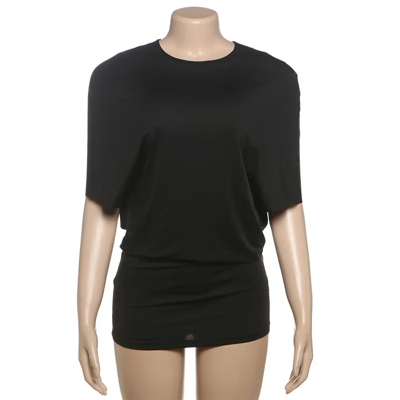 Sexy Round Neck Short Sleeves Bare Back Sheath Dress - Black
