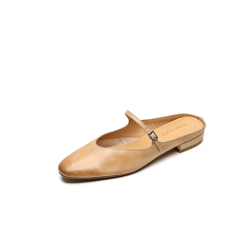 Womens Retro Cowhide Closed-toe Flats