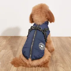 Pet Warm Dog Cotton-padded Clothes Fleece-lined Thickened Reflective Gallus - Blue - View 1