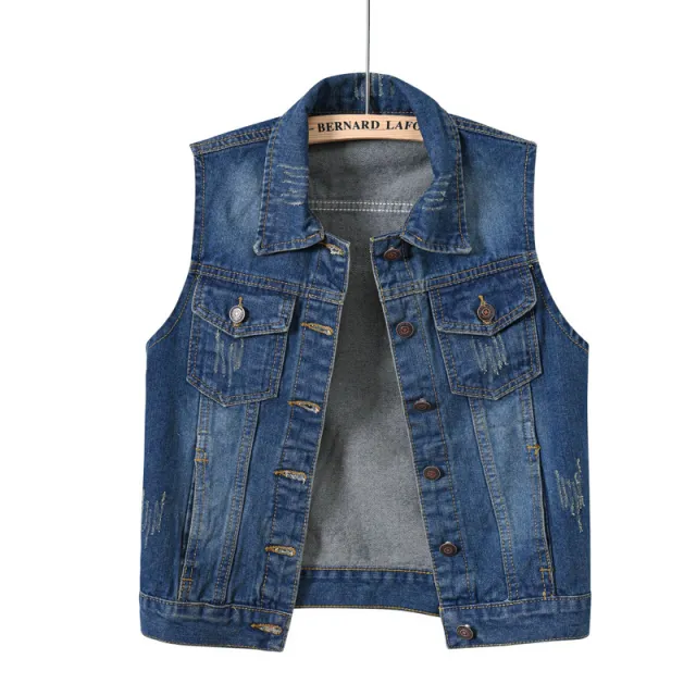 Multi Color Selection Denim Vest Women's Slim Sleeveless Jacket 5502 Deep Denim - Shop at LoveMi