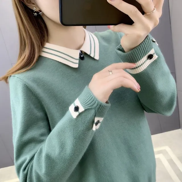 New Autumn And Winter Undershirt Women Polo Collar Top Women Green - Shop at LoveMi