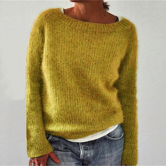 Women's Sweater Solid Color Static Version Basic Style Round Neck Yellow - Shop at LoveMi