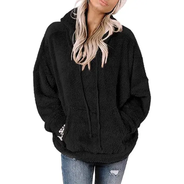 Coat Solid Color Pocket Casual Loose Sweater Sweater Black - Shop at LoveMi