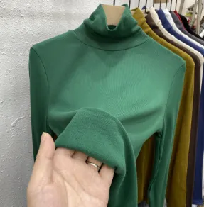Thickening Inner Wear Skinny Versatile Long Sleeve Thermal Turtleneck Sweater For Women - Dark Green