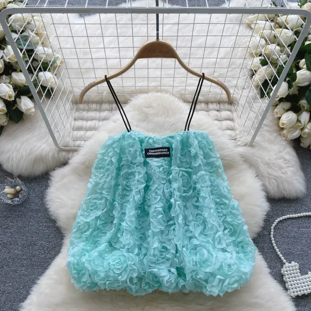 Three dimensional Jacquard Flower Short Camisole Mint Green - Shop at LoveMi
