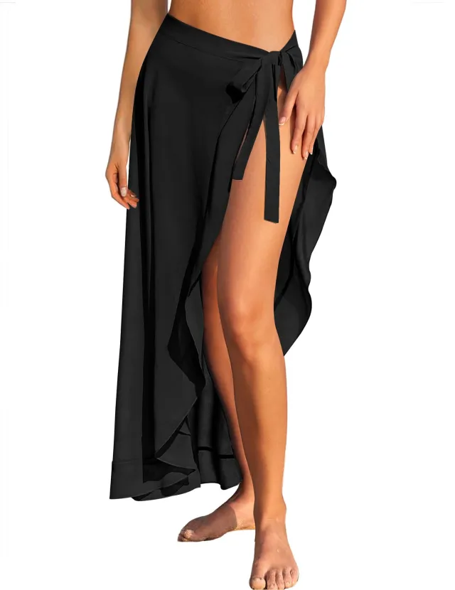 Women's Sarong Pleated Lace up Swimsuit Blouse Skirt Black - Shop at LoveMi