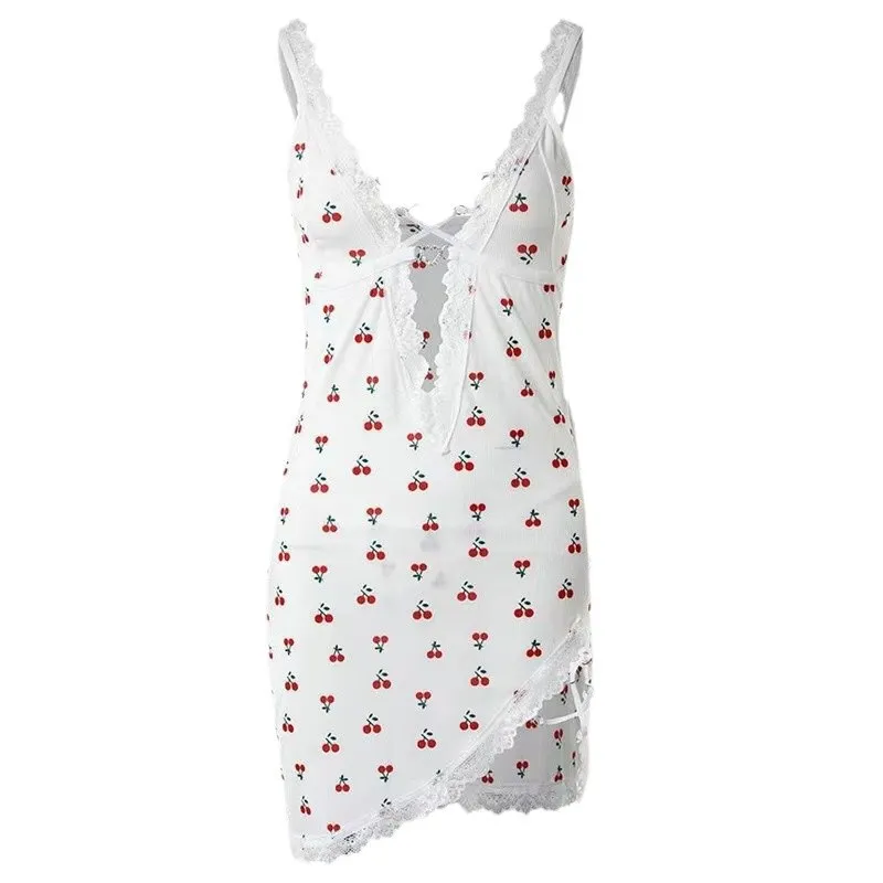 Summer Sexy Deep V Strap Cherry Sexy Lingerie For Women - Deep V Cherry Dress